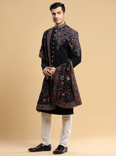 Load image into Gallery viewer, HAND EMBROIDERED BLACK SHERWANI - SHR1009