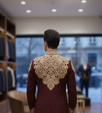 Load image into Gallery viewer, HAND EMBROIDERED RED SHERWANI - SHR1007