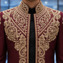 Load image into Gallery viewer, HAND EMBROIDERED RED SHERWANI - SHR1007
