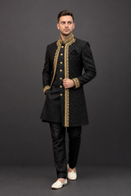 Load image into Gallery viewer, HAND EMBROIDERED BLACK SHERWANI - SHR1011