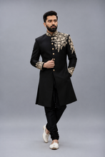 Load image into Gallery viewer, HAND EMBROIDERED BLACK SHERWANI