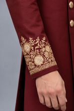 Load image into Gallery viewer, HAND EMBROIDERED MAROON SHERWANI