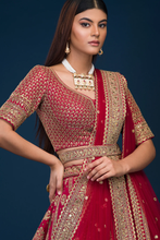 Load image into Gallery viewer, SEQUINS EMBROIDERED SILK BRIDAL LEHENGA