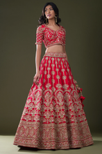 Load image into Gallery viewer, SEQUINS EMBROIDERED RAW SILK BRIDAL LEHENGA