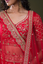 Load image into Gallery viewer, SEQUINS EMBROIDERED RAW SILK BRIDAL LEHENGA