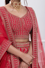 Load image into Gallery viewer, SEQUINS EMBROIDERED RAW SILK BRIDAL LEHENGA