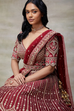 Load image into Gallery viewer, SEQUINS EMBROIDERED RAW SILK BRIDAL LEHENGA