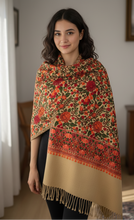 Load image into Gallery viewer, Woman wearing a floral patterned shawl indoors
