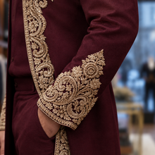 Load image into Gallery viewer, HAND EMBROIDERED RED SHERWANI - SHR1007
