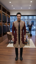Load image into Gallery viewer, HAND EMBROIDERED RED SHERWANI - SHR1007
