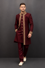 Load image into Gallery viewer, HAND EMBROIDERED RED SHERWANI - SHR1012
