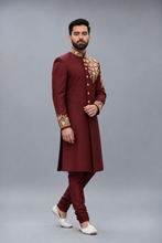 Load image into Gallery viewer, HAND EMBROIDERED MAROON SHERWANI
