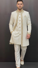 Load and play video in Gallery viewer, HAND EMBROIDERED WHITE SHERWANI - SHR1010
