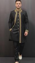 Load and play video in Gallery viewer, HAND EMBROIDERED BLACK SHERWANI - SHR1011
