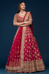 SEQUINS EMBROIDERED SILK BRIDAL LEHENGA