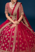 Load image into Gallery viewer, SEQUINS EMBROIDERED SILK BRIDAL LEHENGA
