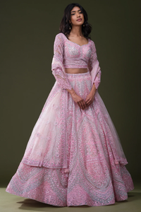 MIRROR EMBROIDERED NET RECEPTION LEHENGA