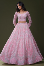 Load image into Gallery viewer, MIRROR EMBROIDERED NET RECEPTION LEHENGA
