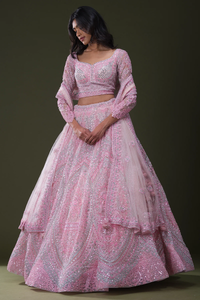 MIRROR EMBROIDERED NET RECEPTION LEHENGA