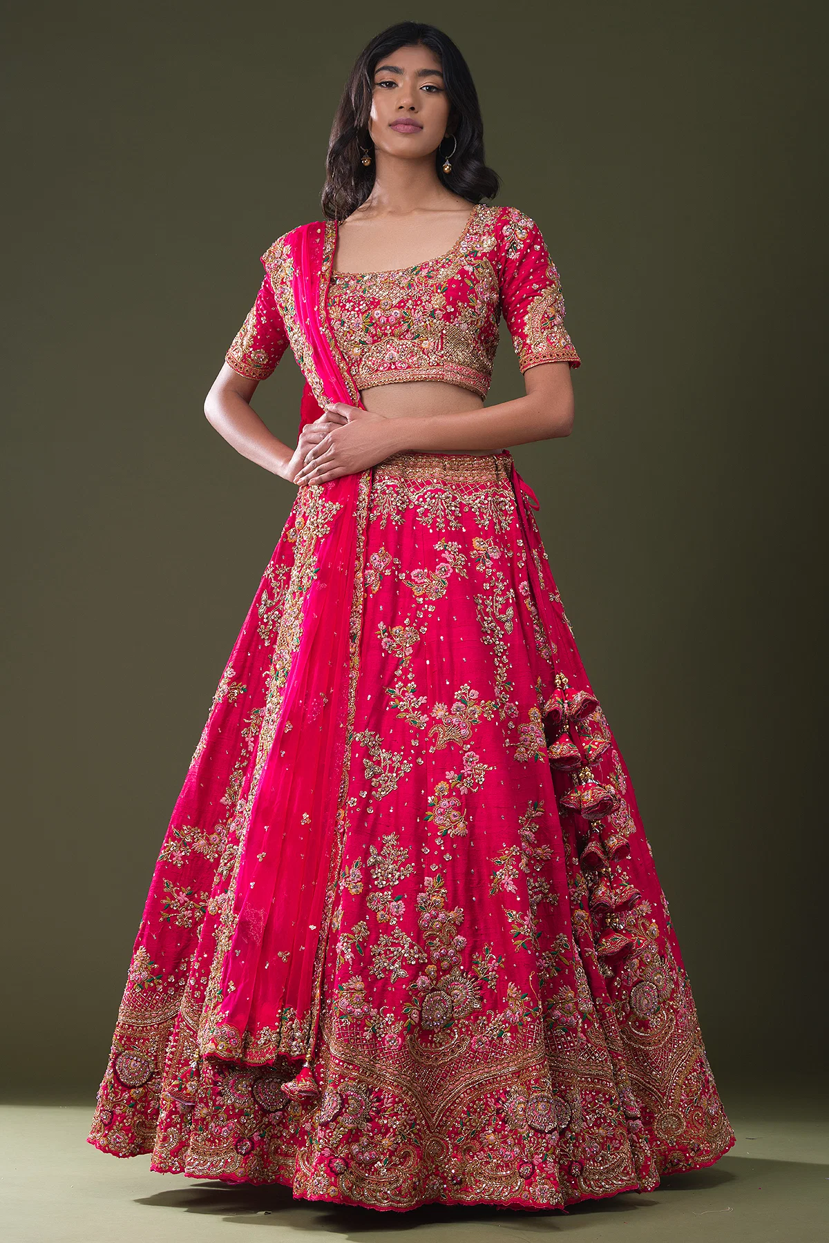 SEQUINS EMBROIDERED RAW SILK BRIDAL LEHENGA