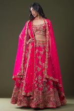 Load image into Gallery viewer, SEQUINS EMBROIDERED RAW SILK BRIDAL LEHENGA
