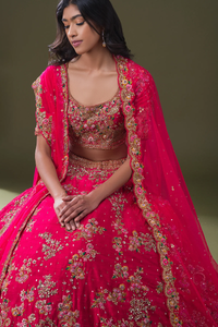 SEQUINS EMBROIDERED RAW SILK BRIDAL LEHENGA