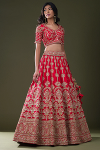 SEQUINS EMBROIDERED RAW SILK BRIDAL LEHENGA