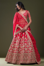 Load image into Gallery viewer, SEQUINS EMBROIDERED RAW SILK BRIDAL LEHENGA
