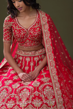 Load image into Gallery viewer, SEQUINS EMBROIDERED RAW SILK BRIDAL LEHENGA
