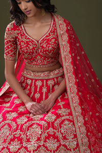 SEQUINS EMBROIDERED RAW SILK BRIDAL LEHENGA