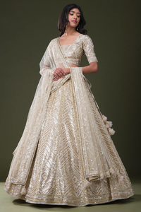 SEQUINS EMBROIDERED NET RECEPTION LEHENGA