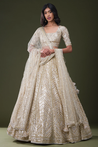 SEQUINS EMBROIDERED NET RECEPTION LEHENGA