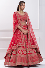 Load image into Gallery viewer, SEQUINS EMBROIDERED RAW SILK BRIDAL LEHENGA
