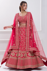 SEQUINS EMBROIDERED RAW SILK BRIDAL LEHENGA