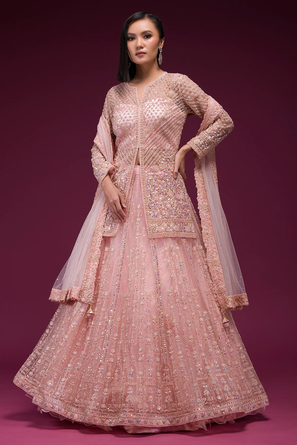 SEQUINS EMBROIDERED NET RECEPTION LEHENGA