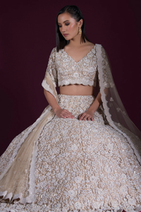 SEQUINS EMBROIDERED NET RECEPTION LEHENGA