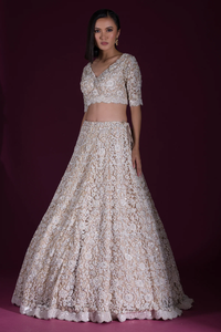 SEQUINS EMBROIDERED NET RECEPTION LEHENGA