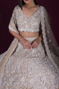 SEQUINS EMBROIDERED NET RECEPTION LEHENGA