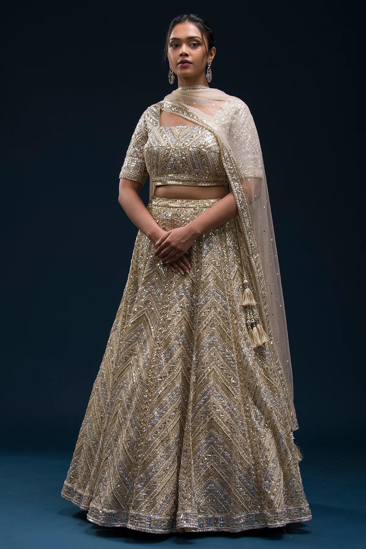 SEQUINS EMBROIDERED NET RECEPTION LEHENGA