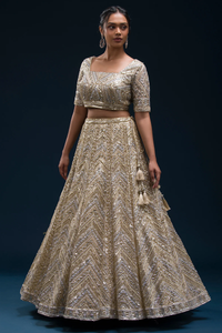 SEQUINS EMBROIDERED NET RECEPTION LEHENGA