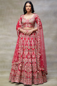 RESHAM EMBROIDERED RAW SILK BRIDAL LEHENGA