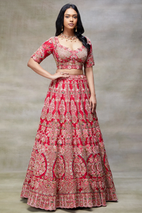 RESHAM EMBROIDERED RAW SILK BRIDAL LEHENGA