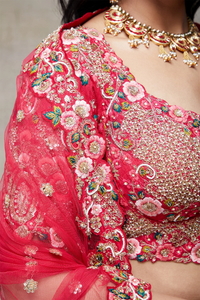 RESHAM EMBROIDERED RAW SILK BRIDAL LEHENGA