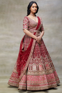 SEQUINS EMBROIDERED RAW SILK BRIDAL LEHENGA