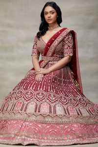 SEQUINS EMBROIDERED RAW SILK BRIDAL LEHENGA