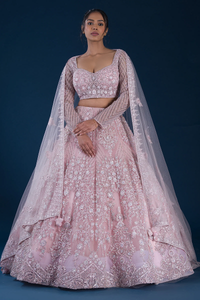 STONE EMBROIDERED NET RECEPTION LEHENGA