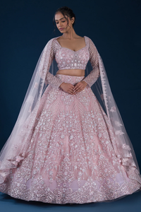 STONE EMBROIDERED NET RECEPTION LEHENGA